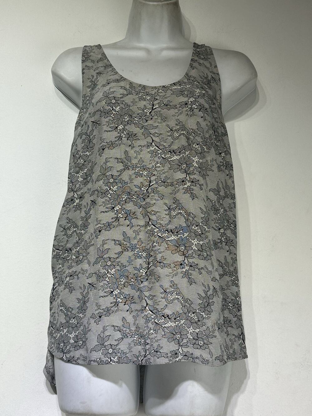 Joie Women’s Size S Silk Sleeveless Tank Top Gray Floral Print Scoop Neck Blouse